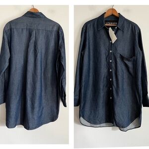 Uterque 100% lyocell Chambray Tunic Oversized Button Down Shirt